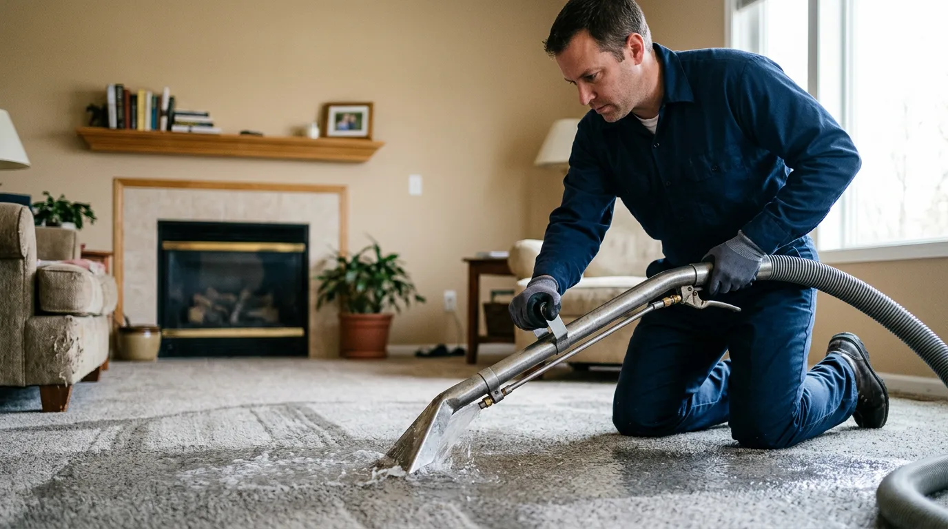 Water damage restoration technician working near Baileyville, IL